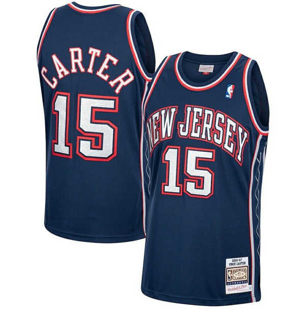 Men's Brooklyn Nets #15 Vince Carter Navy Throwback Hardwood Classics Stitched Jersey